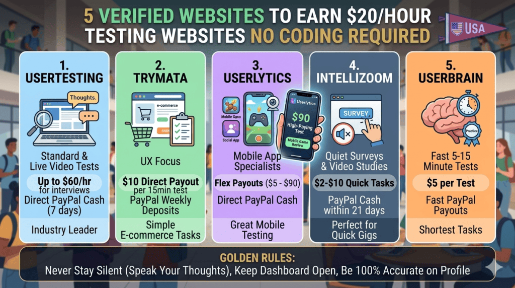 5 Verified Websites to Earn $20/Hour Testing Websites